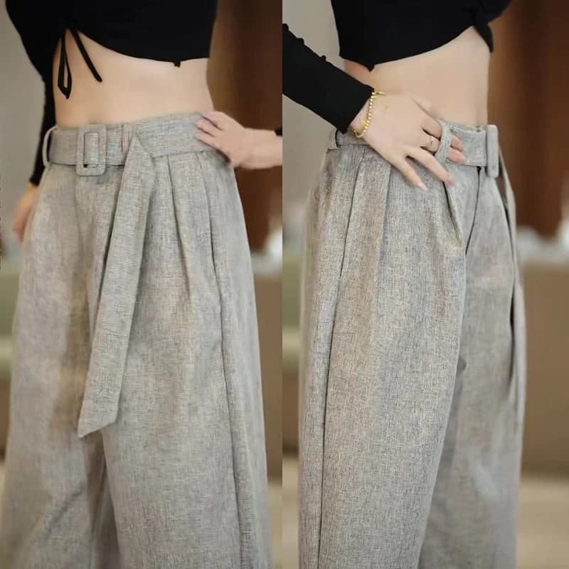 Pantaloni Casual da Uomo Larghi, Caldi per Autunno Inverno, con Cintura, Design Trendy, Gamba Larga, Stile Old Money