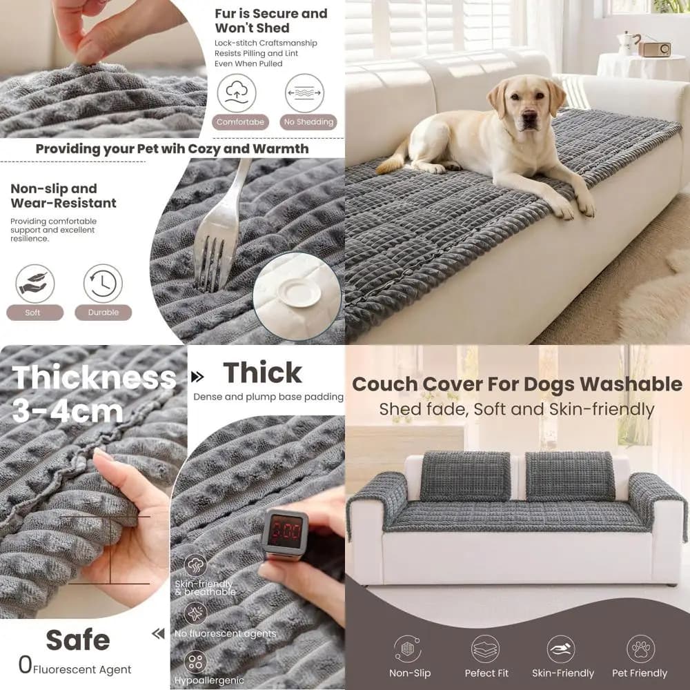 Anti-slip washable cover suitable for dogs, 3 pillow sofa protection, thick and soft, grey, 27,6 x 70,9