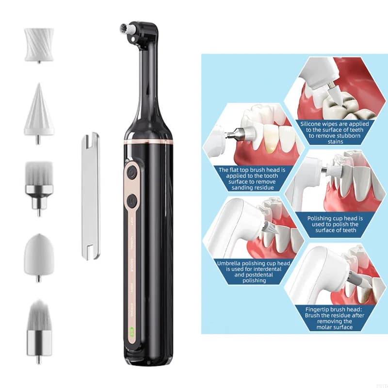 Set of dental electric tooth polishers Set of electrical teeth whitening tools Set of cleaning tools with 5 heads and polishing mode