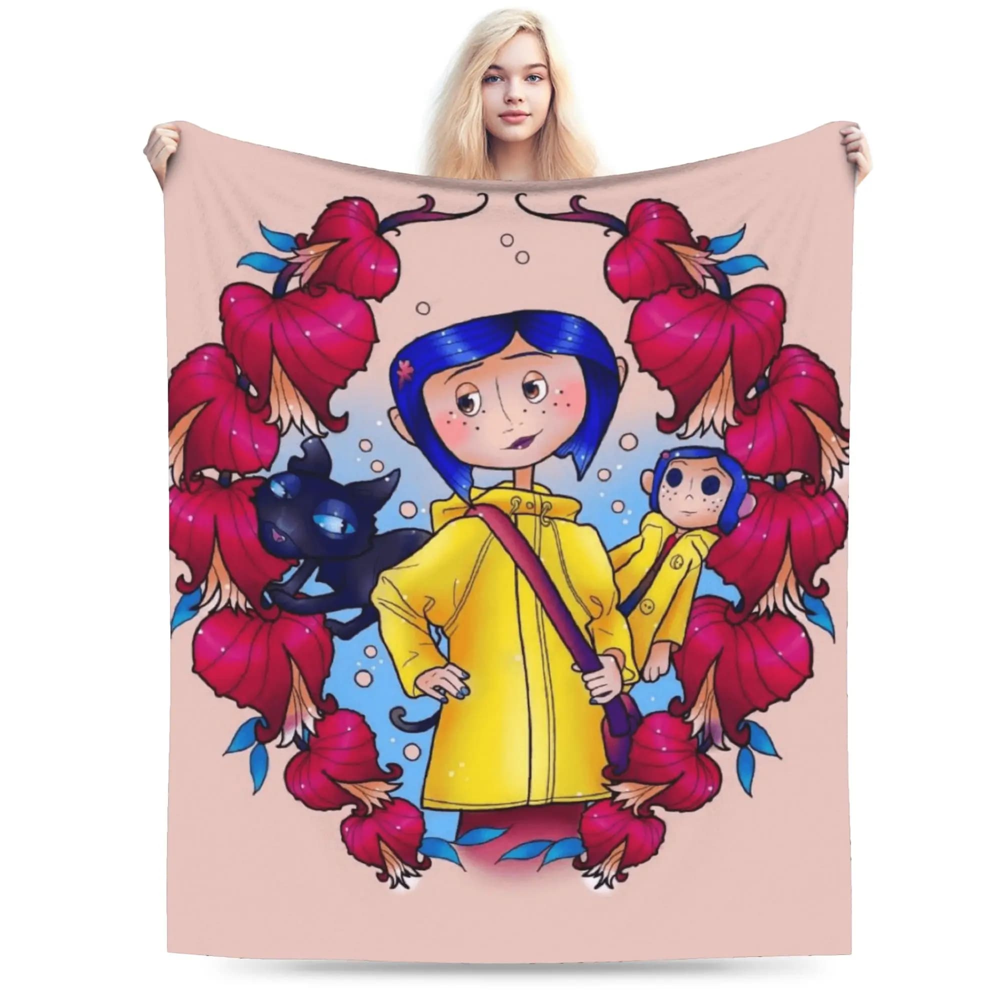 Coperta in Flanella Horror Cartoon C-Coraline per Adulti e Bambini, Morbida e Calda, Plaid per Soggiorno, Copriletto, Copridivano