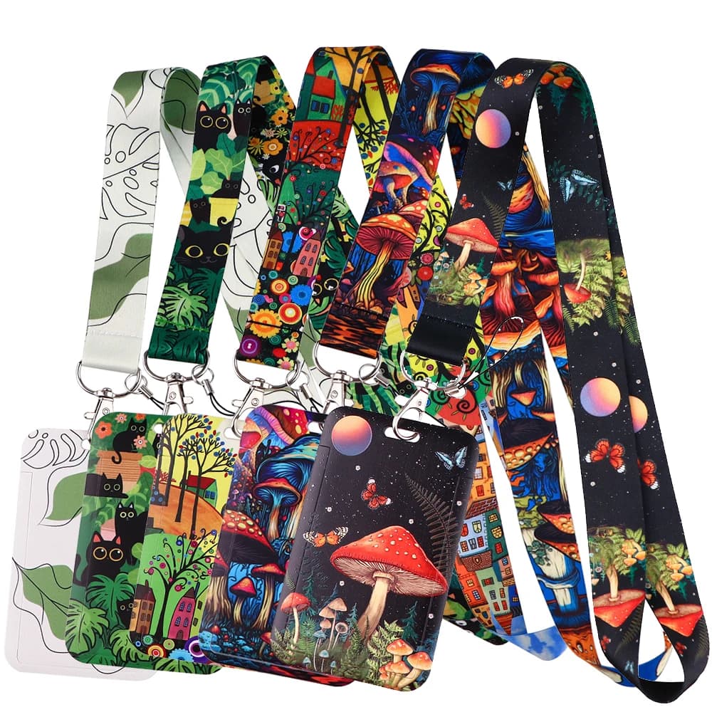 LX1264 Leaf Mushroom Lanyard portachiavi ID carta di credito Cover Pass cellulare Charm Neck Straps porta Badge accessori per portachiavi
