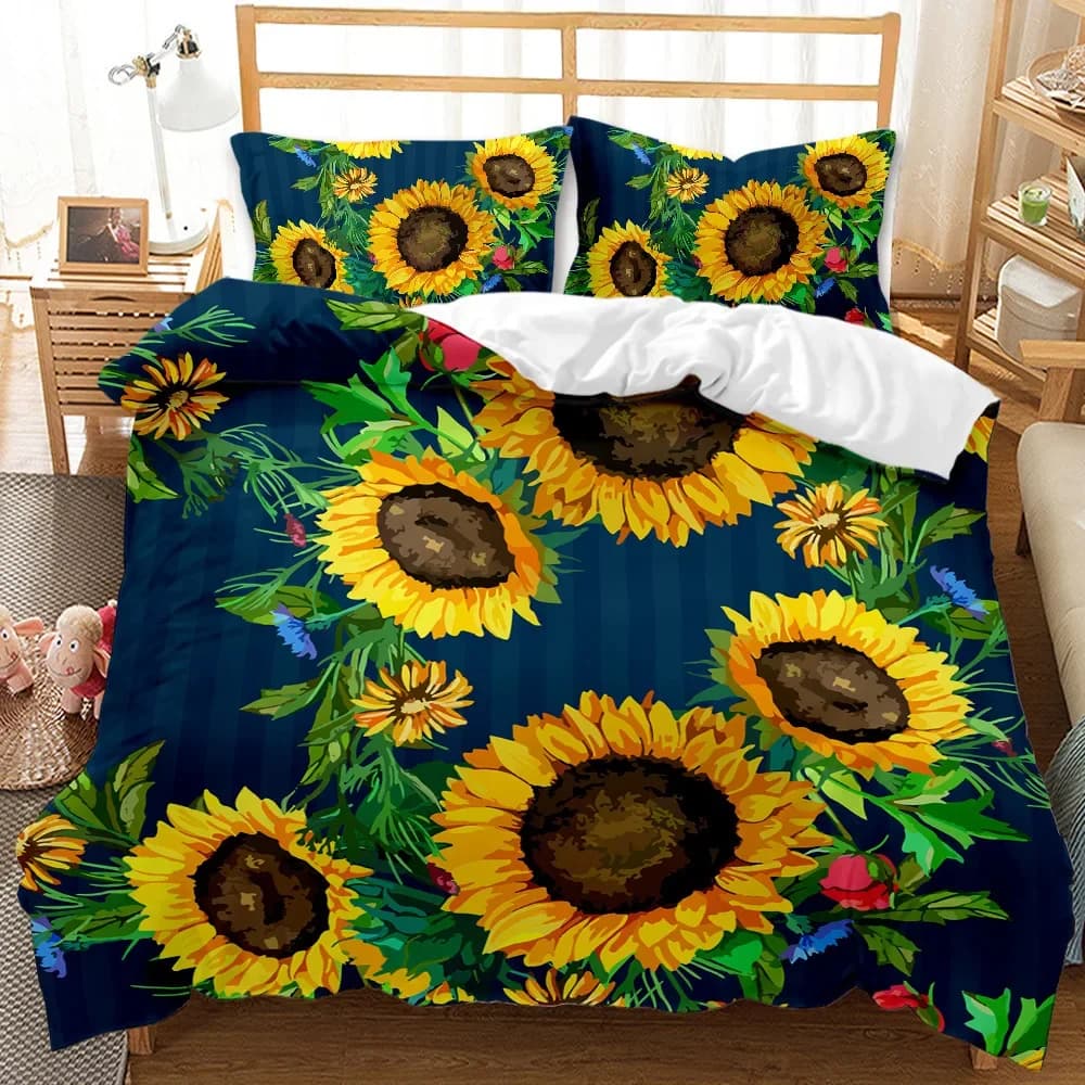 Queen Bedding Set Yellow Sunflower Winter Duvet Cover Set Pillow Cover Ropa De Cama King Size Bedroom Set Bedding 3 Pic Bed Set