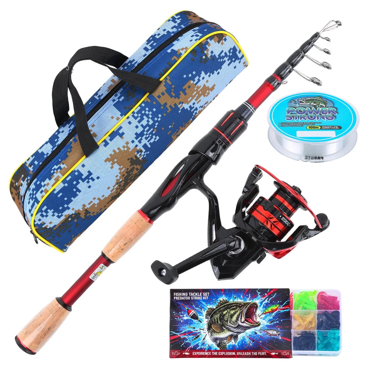 1.8m Carbon Fiber Telescopic Lure Fishing Rod Combo, Complete All-in-One Sea Fishing Tackle Kit Storage Box Set