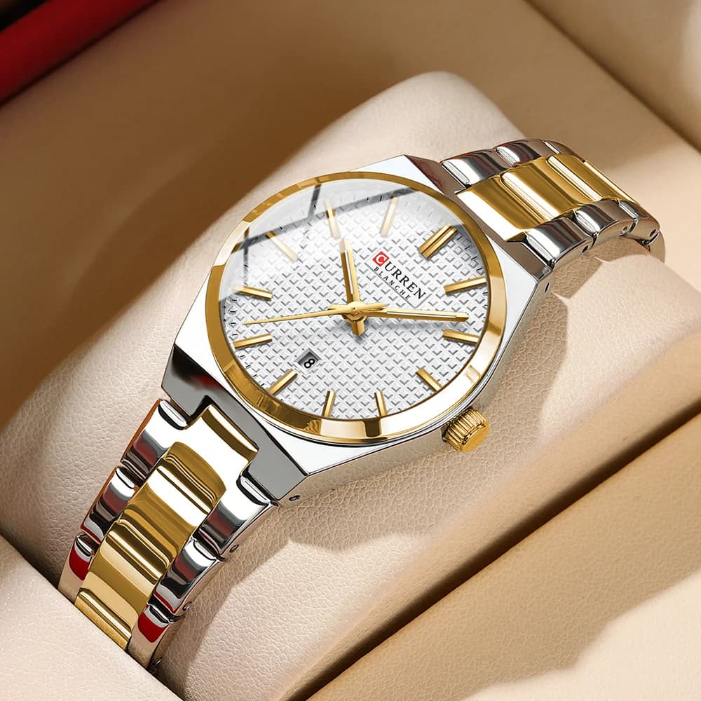 CURREN Women's Watch Quartz Japanese Stainless Steel Bracelet "Love" Dial Elegant Fashionable Waterproof Light Quartz Watch for Women