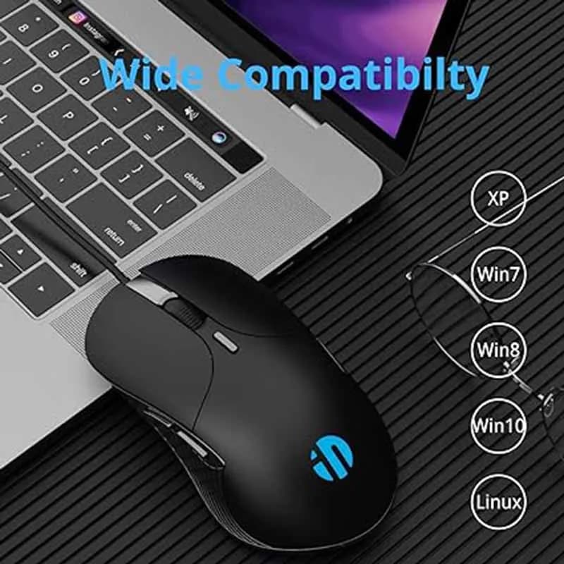Mouse cablato USB INPHIC B2 7200 DPI regolabile e 6 pulsanti programmabili, clic silenzioso, tracciamento ottico, per PC e laptop