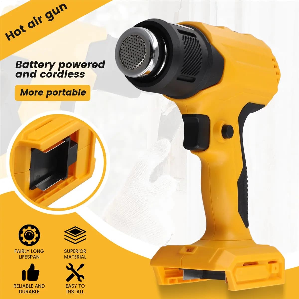 Pistola Termica A23PBG per Batteria Makita 20v, Senza Fili, Temperatura Regolabile, Pistola Termoretraibile Portatile a Batteria