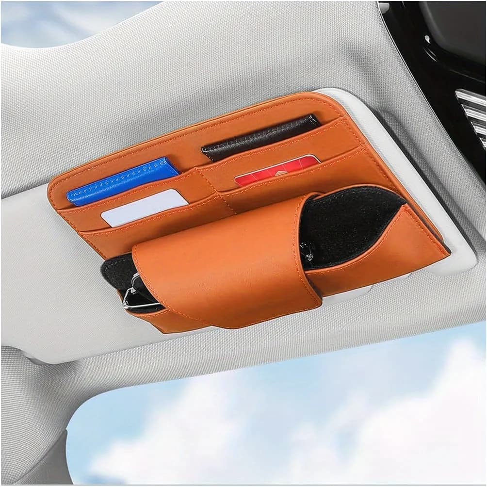 Porta occhiali da sole per auto e organizer, custodia per occhiali per visiera parasole con, scatola protettiva per occhiali da veicolo in pelle per SUV per auto