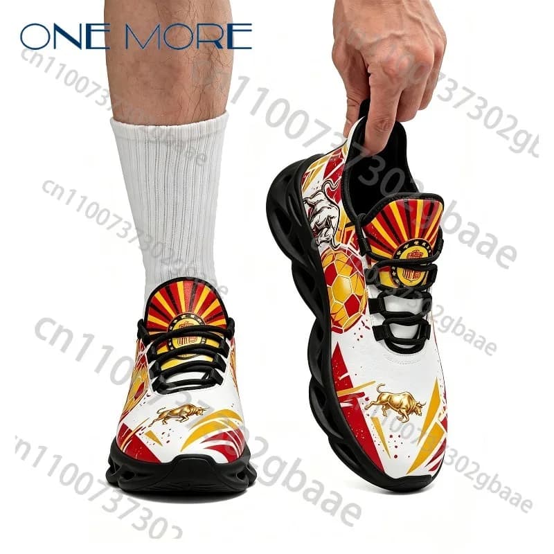 Spain Bull Football Element Printed Man Woman Cushion Shoes Exclusive Graffiti Design Minimalist Trendy Walking Sports Footwear