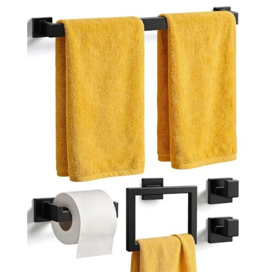 Set di 5 Accessori per Bagno Antiruggine, Portasciugamani da Parete 16'', Porta Carta Igienica