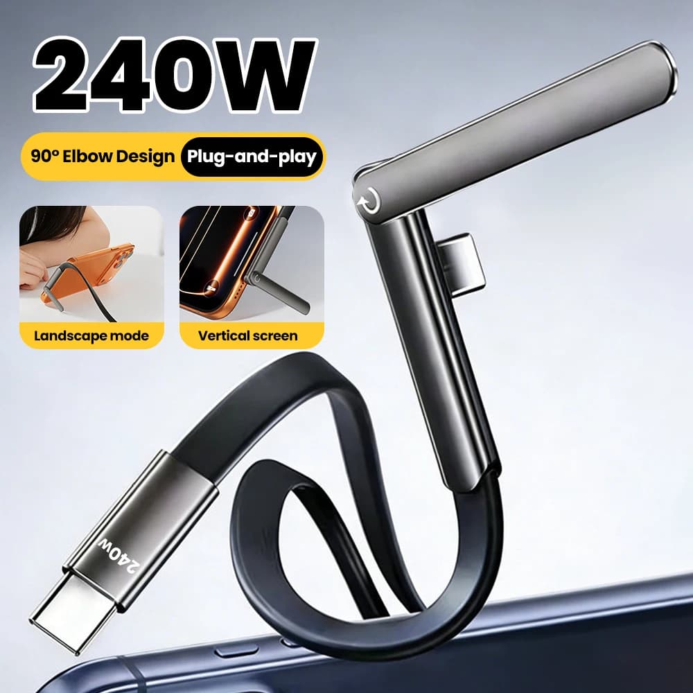 Cavo 2 in 1 con supporto 240W USB Type-C a Type-C per ricarica rapida, cavo dati USB-C in silicone per iPhone 17 16 15 Xiaomi Samsung