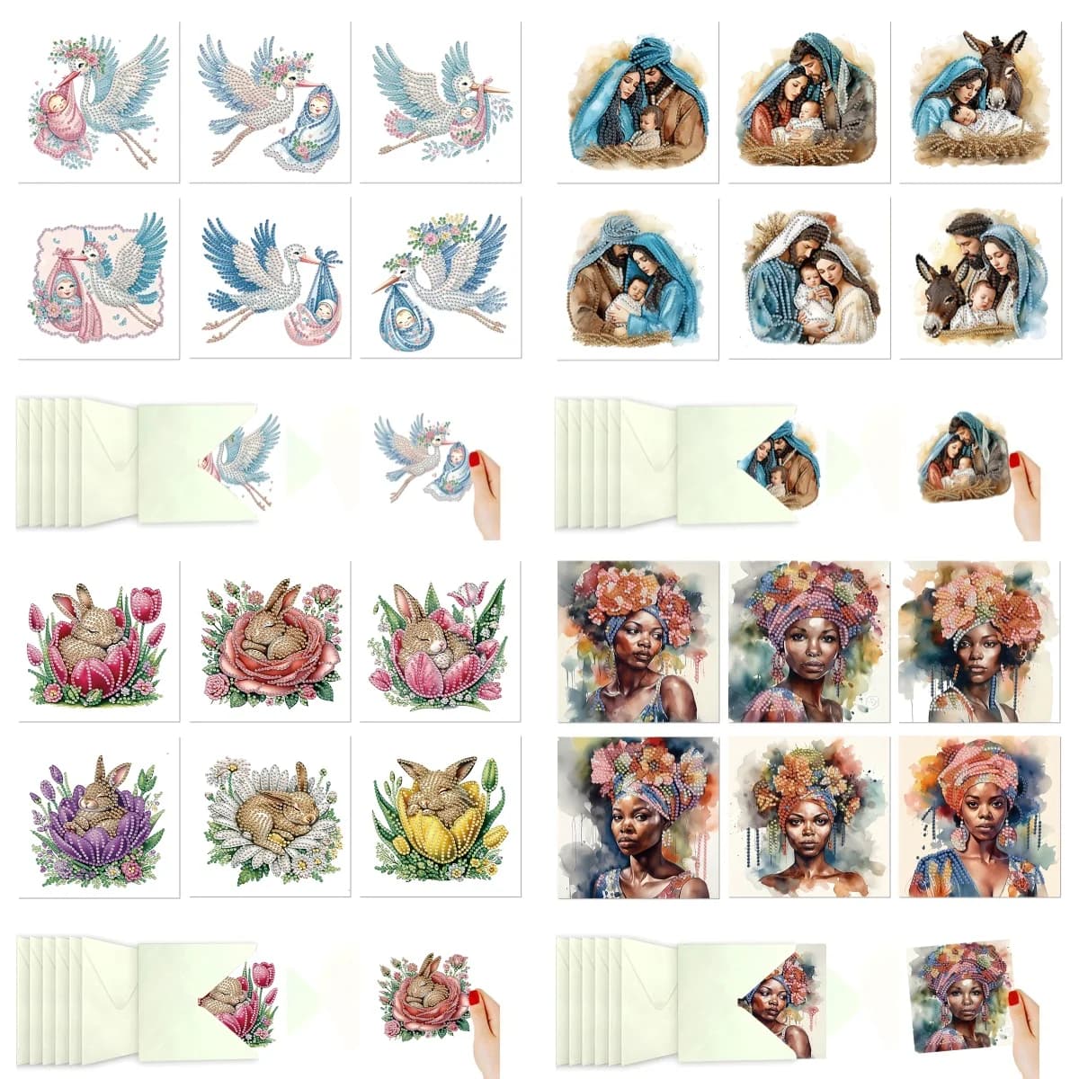 Set da 6 pezzi, biglietto d'auguri per festival d'arte con pittura diamante fai-da-te, biglietto di benedizione e gratitudine con pittura diamante per principianti