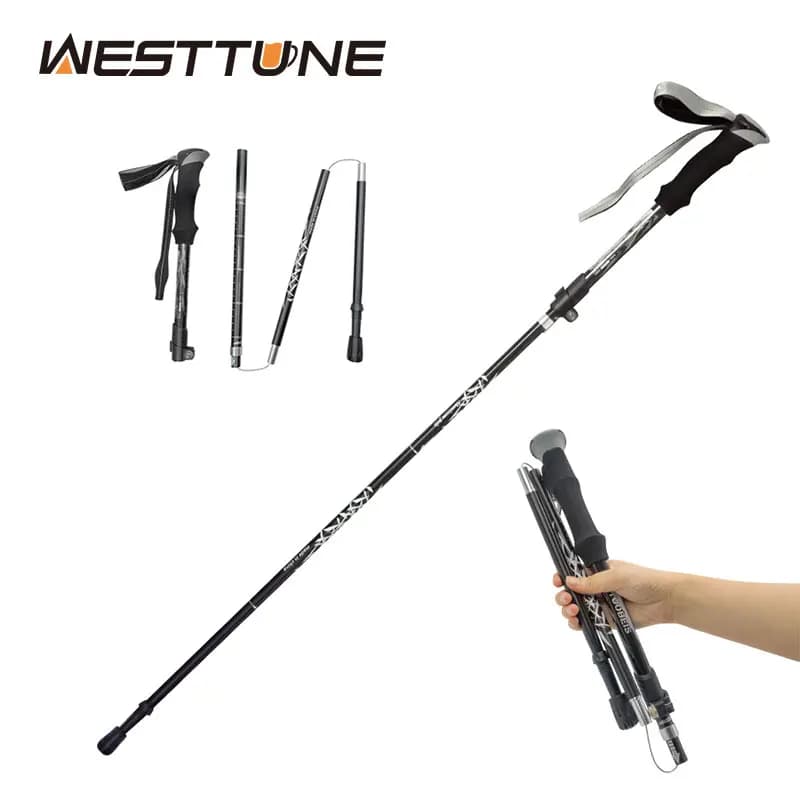 5 sections portable folding trekking pole, trekking stick, telescopic club for camping poles for Nordic elderly