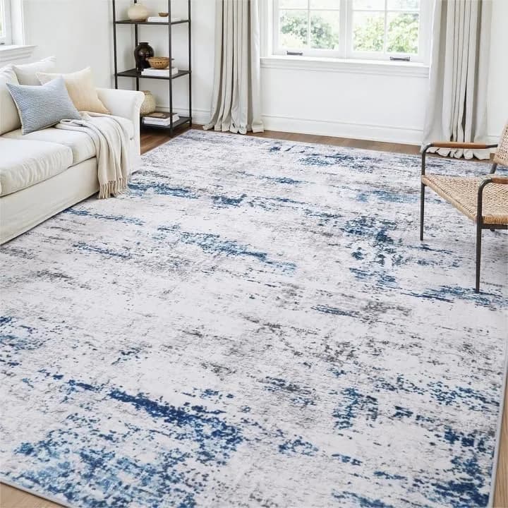 Modern Abstract Area Rug 5x7 Soft Low Pile Carpet with Non Slip Rubber Backing for Living Room Dining Room