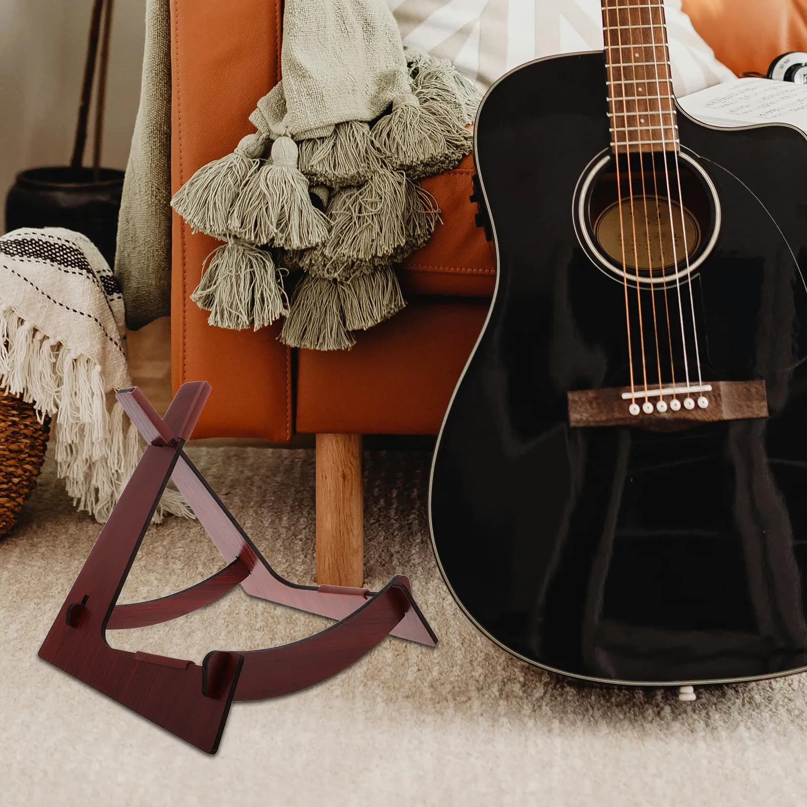 Portable Detachable Wooden Guitar Stand Floor Violin Bass Ukulele Mandolin Stand Enhanced Stability Thickened Base Instrument