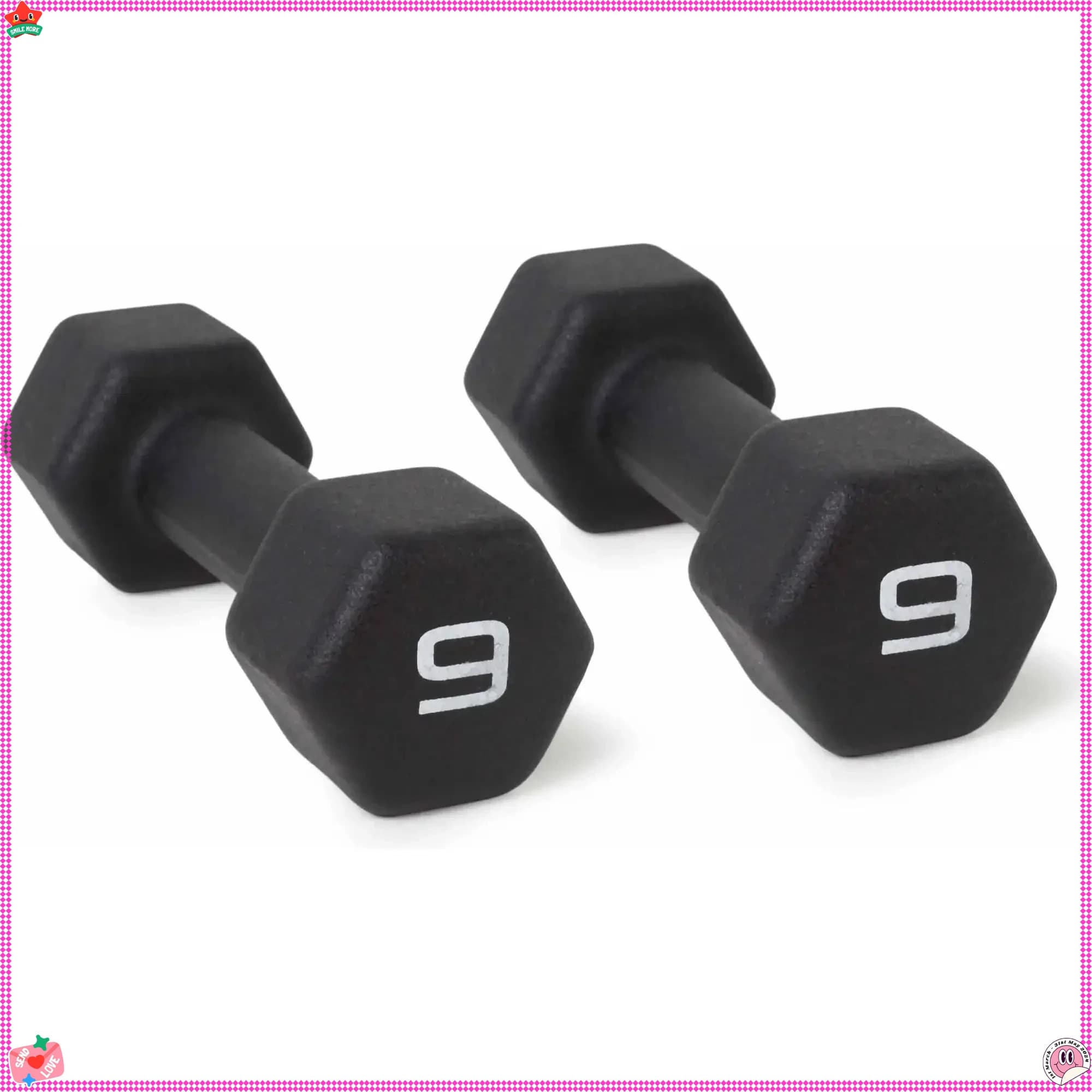 Coppia di manubri in neoprene nero da 9 libbre, impugnatura comoda antiscivolo, antiruggine per allenamenti a casa e allenamento femminile