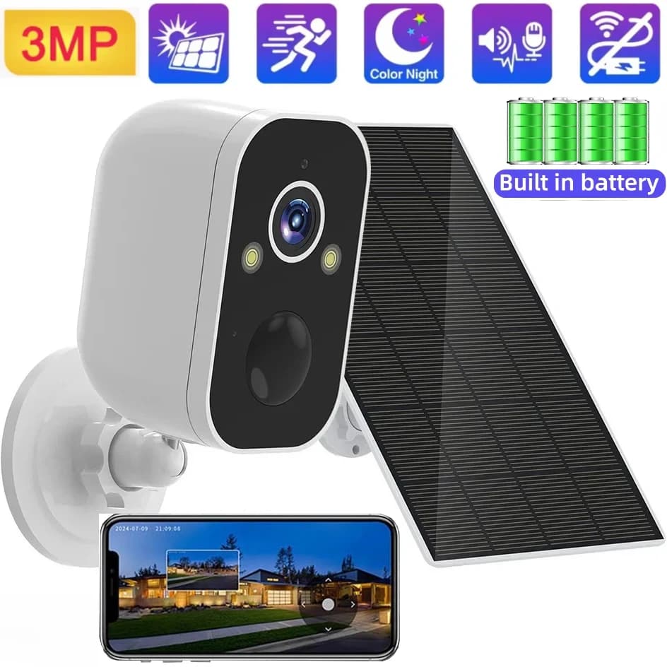 Solar Camera 3M Wifi Outdoor IP66 Waterproof Webcam Alarm Detection Motion Alarm Remote Monitor Battery 5200mAh Wireless Security Camera