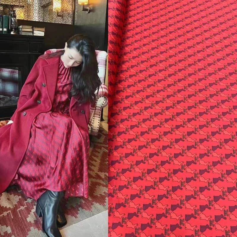 Fashionable New Silk Fabric 2023 Year of The Rabbit Counter The Same Clothing Dress Fabric Red Light Luxury Print Sewing Woven