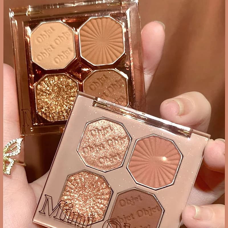 Palette di ombretti DIKALU 4 colori perlato glitterato, ombretto brillante opaco e shimmer, impermeabile, pigmentato, cosmetici per il trucco