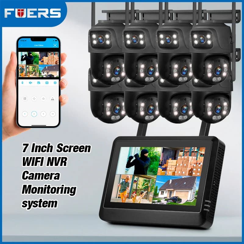 FUERS Schermo NVR da 7 pollici 8CH NVR wireless Sicurezza Telecamera esterna Sistema WIFI H.265 Sorveglianza CCTV Audio Video Recorder XMEye