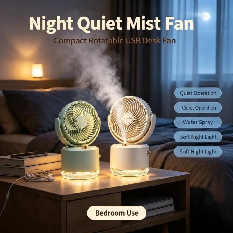 Compact Rotatable USB Desk Fan with Water Spray Humidifier, Personal Evaporative Cooling Mist Fan for Workplace & Bedroom