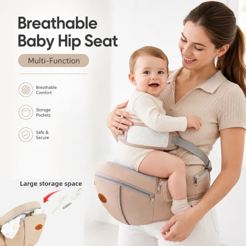 Newborn Toddler Ergonomic Baby Hip Seat Carrier Lightweight Breathable Front Facing Carrier with Lumbar Support and Pocket
