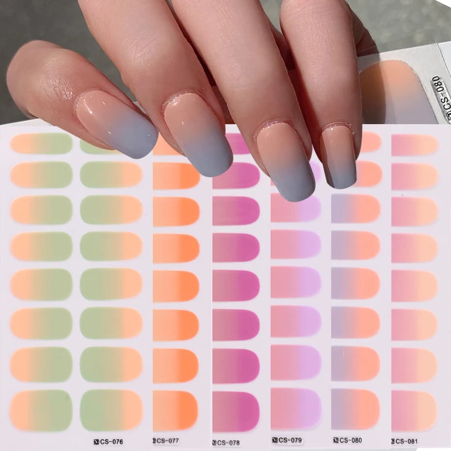 6 pz/set Cottura Gratuita Solido Gradiente Copertura Completa Adesivo Per Unghie Patch Strisce Smalto Per Unghie Strisce Avvolge per Le Donne Decorazione Del Manicure