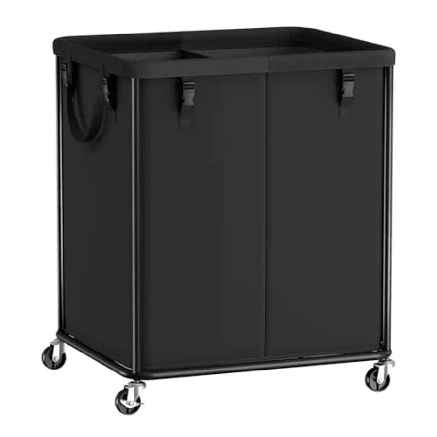Cesto per Bucato con Ruote, Cesto Portabiancheria con Telaio in Acciaio, Sacca Interna Rimovibile, 210 L (55,4 Galloni), 2 Scomparti, URL