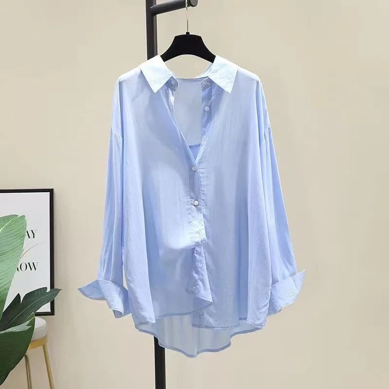 2025 Camicia estiva per protezione solare Donna Casual Prospettiva allentata Camicetta in chiffon sottile Donna Camicie streetwear fresche e solide stile coreano