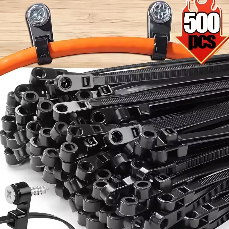 500/100pcs New Screw Hole Nylon Cable Ties Multipurpose Heavy Duty Adjustable Self-locking Cord Ties Organizer Straps DIY