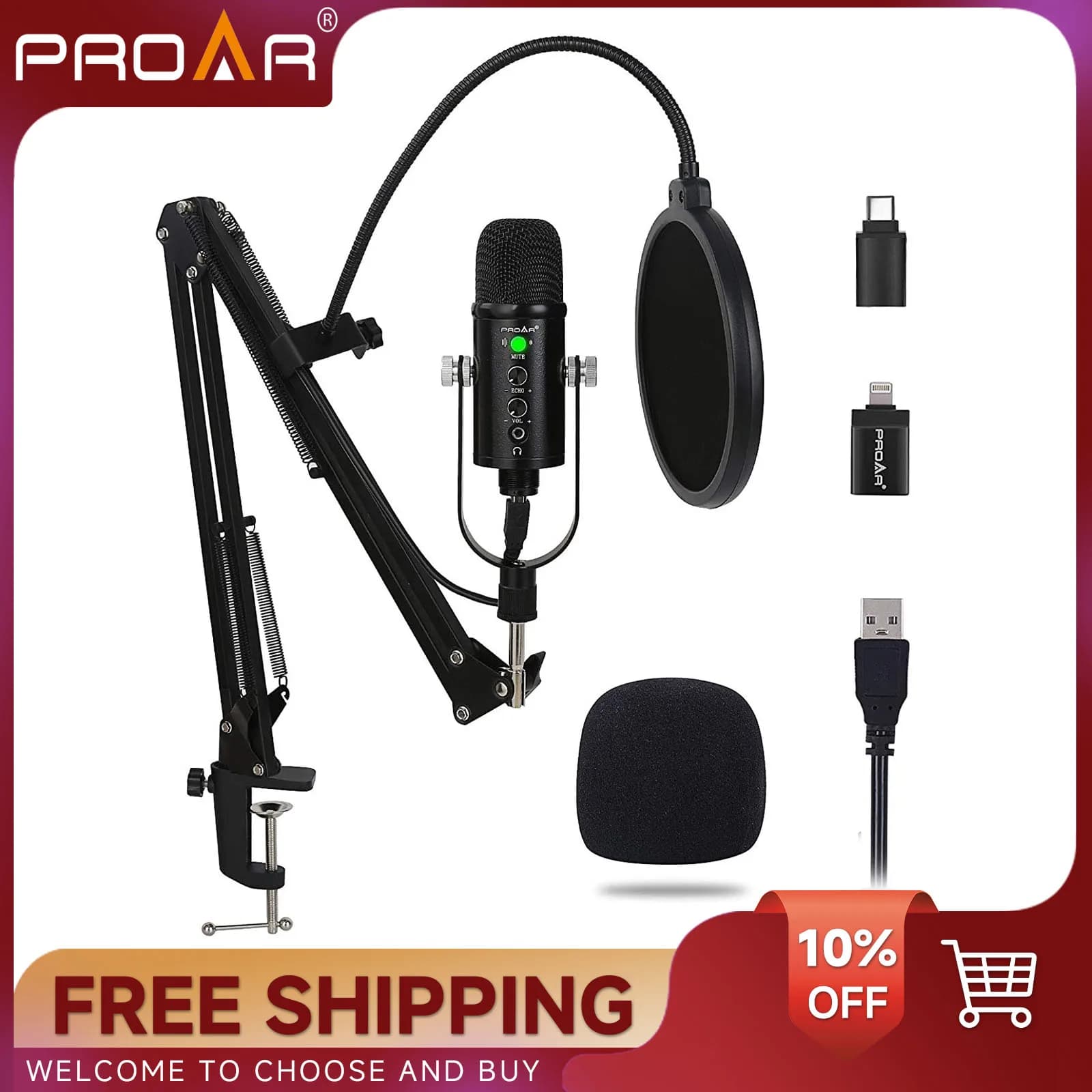 BM86 Microfono a condensatore USB PC Gaming Podcast Streaming Registrazione Microfono cardioide con filtro pop per YouTube