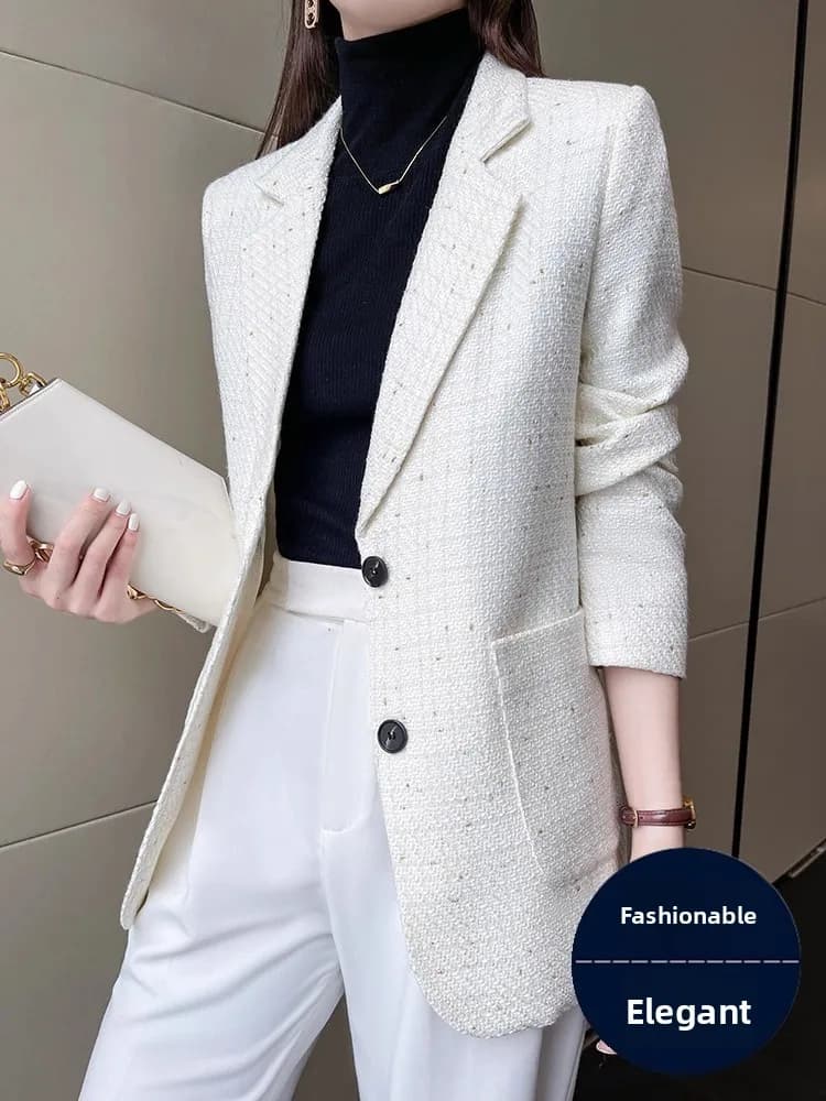 White Casual Style Women's Suit Jacket Elegant Small Size Top Spring Autumn High End Feeling Ladies' Commute Ready
