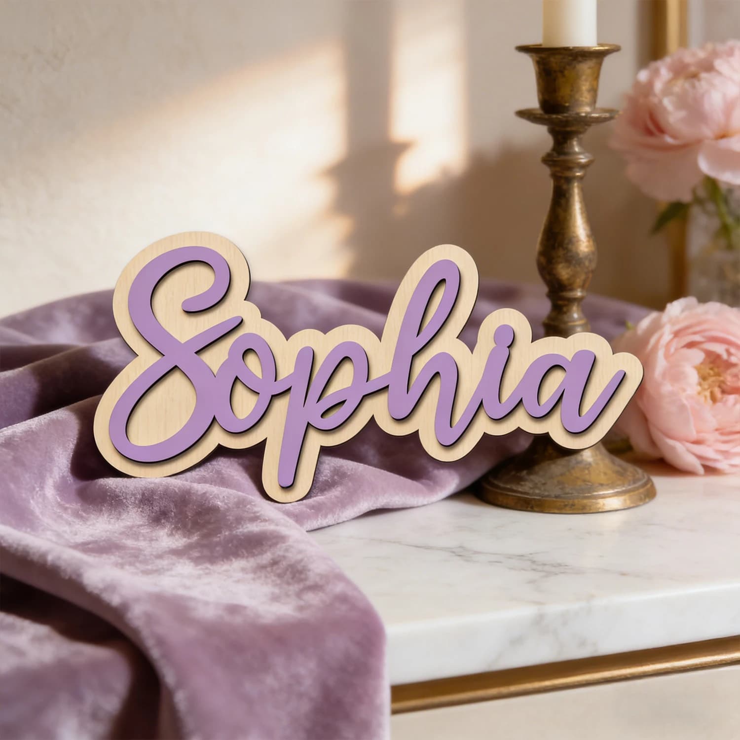 1pc double-layer wooden surname brand, customized name/letter, perfect gift for classmates and family, cute decoration