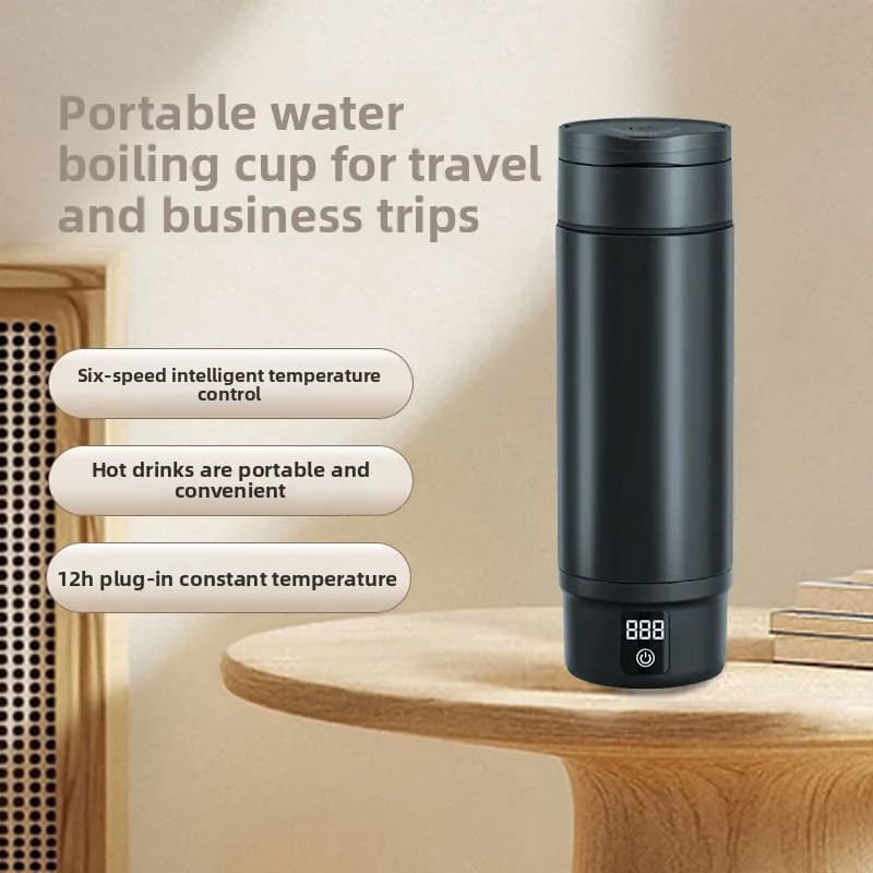 Vacuum Double Wall Stainless Steel Heating Kettle 6 Temperature Levels Adjustable Portable Electric Thermal Mug