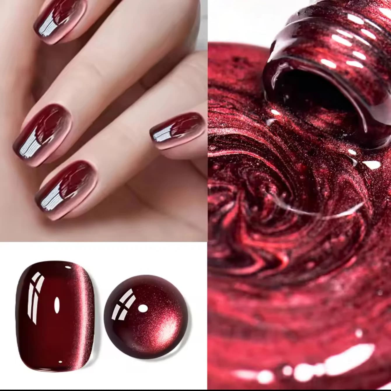 MIANEL 12ML 1PCS Smalto Semipermanente Magnetico Effetto Occhio di Gatto con Perline di Vetro Rosse, Stile Popolare, per Unghie e Unghie dei Piedi