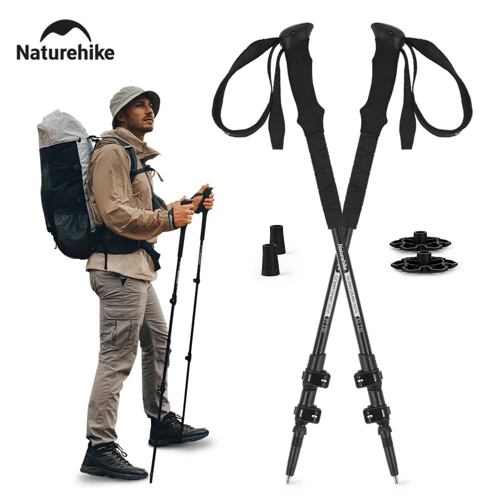 Bastoni da trekking da campeggio Naturehike Bastoni da passeggio multifunzionali ad alta resistenza Bastoni da trekking nordici da viaggio ultraleggeri a 3 sezioni