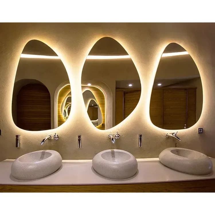 'Per Norhs senza cornice grande led dietro il bagno specchio artistico led intelligente specchio asimmetrico irregolare da parete Specchio luminoso per il bagno