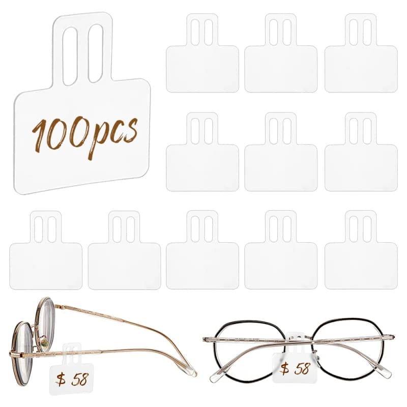 100 pezzi trasparenti cartellini dei prezzi manica per occhiali slip-on occhiali protezione etichetta porta etichette per montature di occhiali