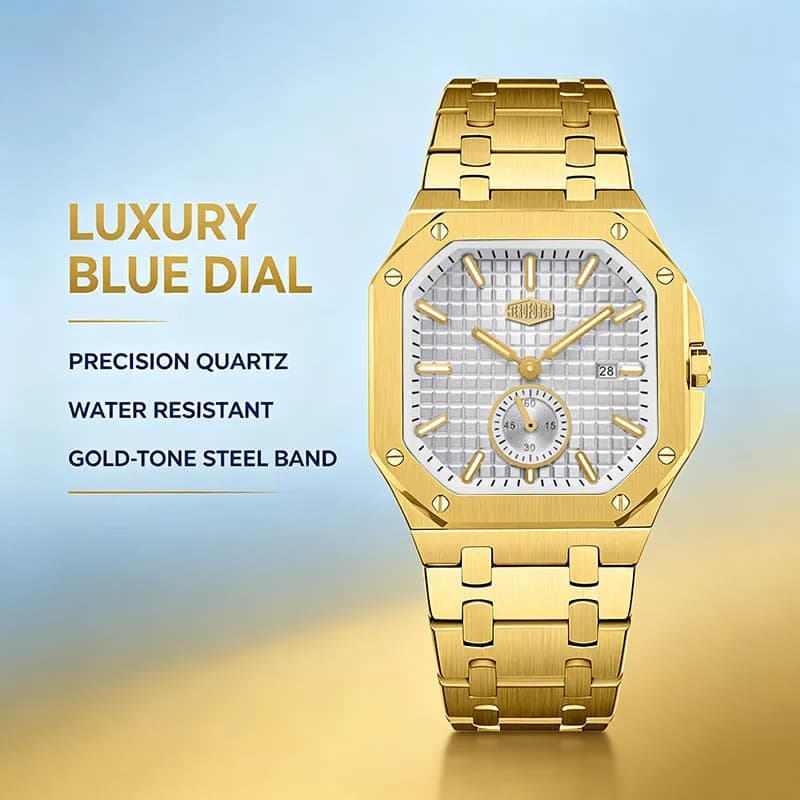 HEROFORCE Top Brand Luxury Man Watch Square Waterproof Luminous Date Week Men Watch Stainless Steel Quartz Men's Watches Reloj