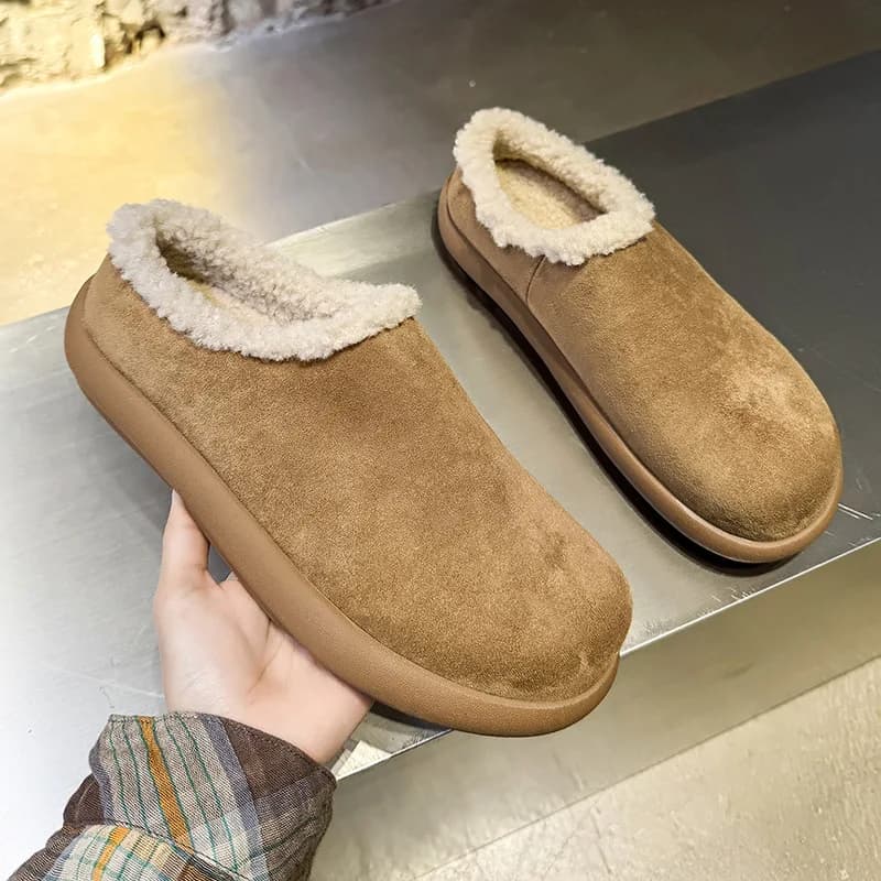 2026 Men's Women's Winter Warm Fur Mules Slippers Plush Shoes Unisex Fashion Cover Toe Slides Couples Comfortable Casual Flats