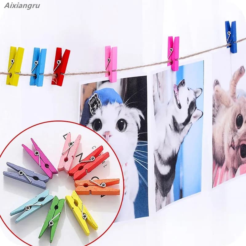 Clip per foto da 100 pezzi, clip per note adesive in legno colorato da 3,5 cm, clip da parete per foto in corda di iuta, nuove clip per messaggi, clip per tazze di vino da bar