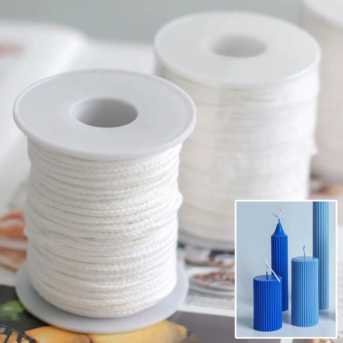 61 Metri/Rotolo Stoppino Bianco in Cotone per Candele, Materiale per Creazione Candele Fai-da-Te, Senza Fumo, Nucleo in Puro Cotone