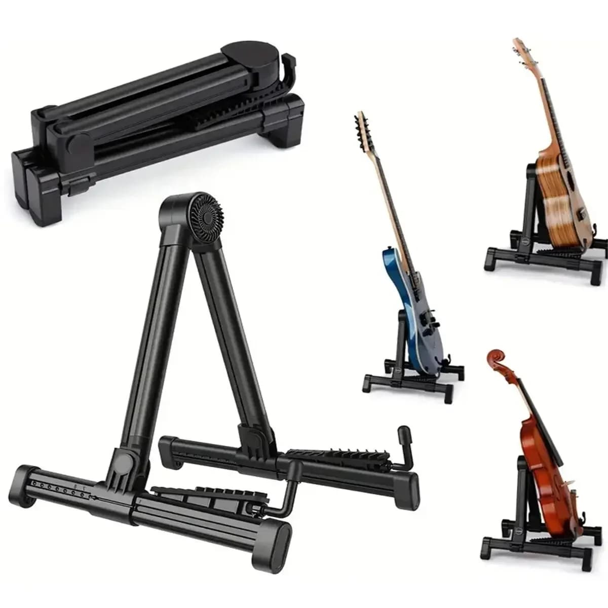 Supporto per Chitarra Pieghevole Universale Portatile a Forma di A in ABS per Chitarre Acustiche, Classiche, Elettriche, Bassi, Banjo e Ukulele