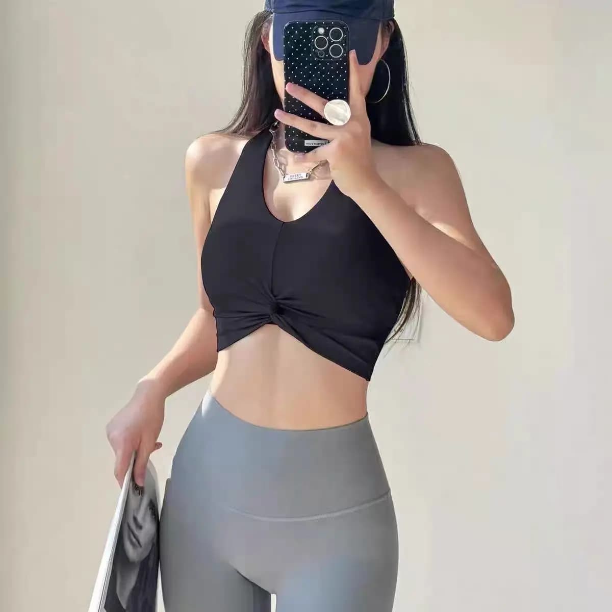 Reggiseno sportivo da donna con scollo all'americana, push-up, imbottiture fisse, anti-shock, con schiena incrociata, top da yoga per palestra, pilates, corsa