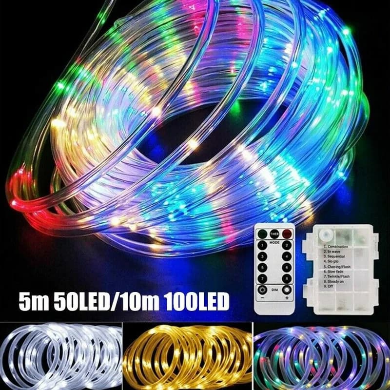 5M 10M LED Luci di striscia di corda Tubo di telecomando Corda Ghirlanda Fata Stringhe di illuminazione per esterni Giardino interno Decorazioni natalizie