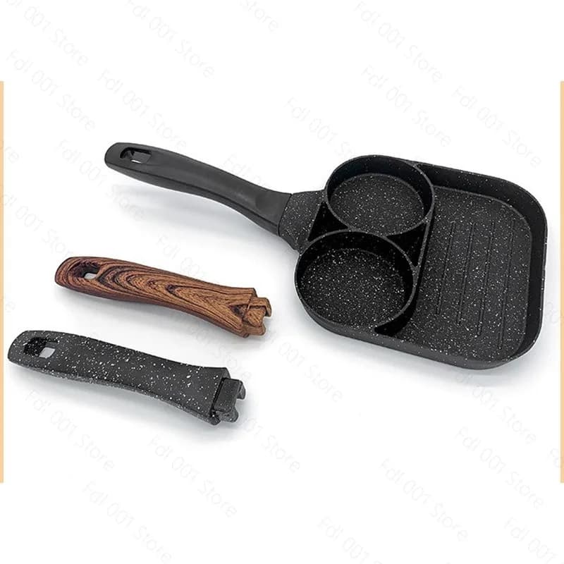Maifanite Coated Three Hole Non‑Stick Frying Pan Multifunctional Breakfast Cookware For Household Omelette Bacon Steak