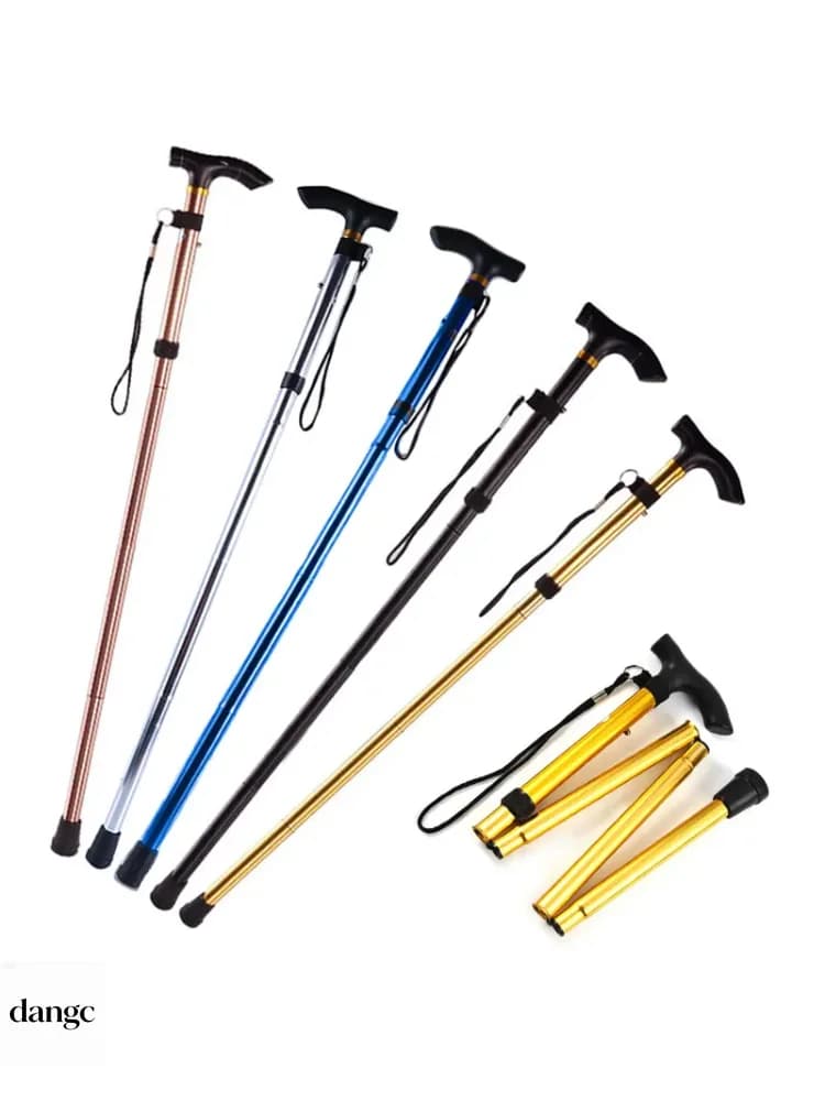 Multifunction Walking Stick Telescopic Trekking Pole Fold Crutch For Elderly Hiking Outdoor Cane Metal Walking Stick Set Kit