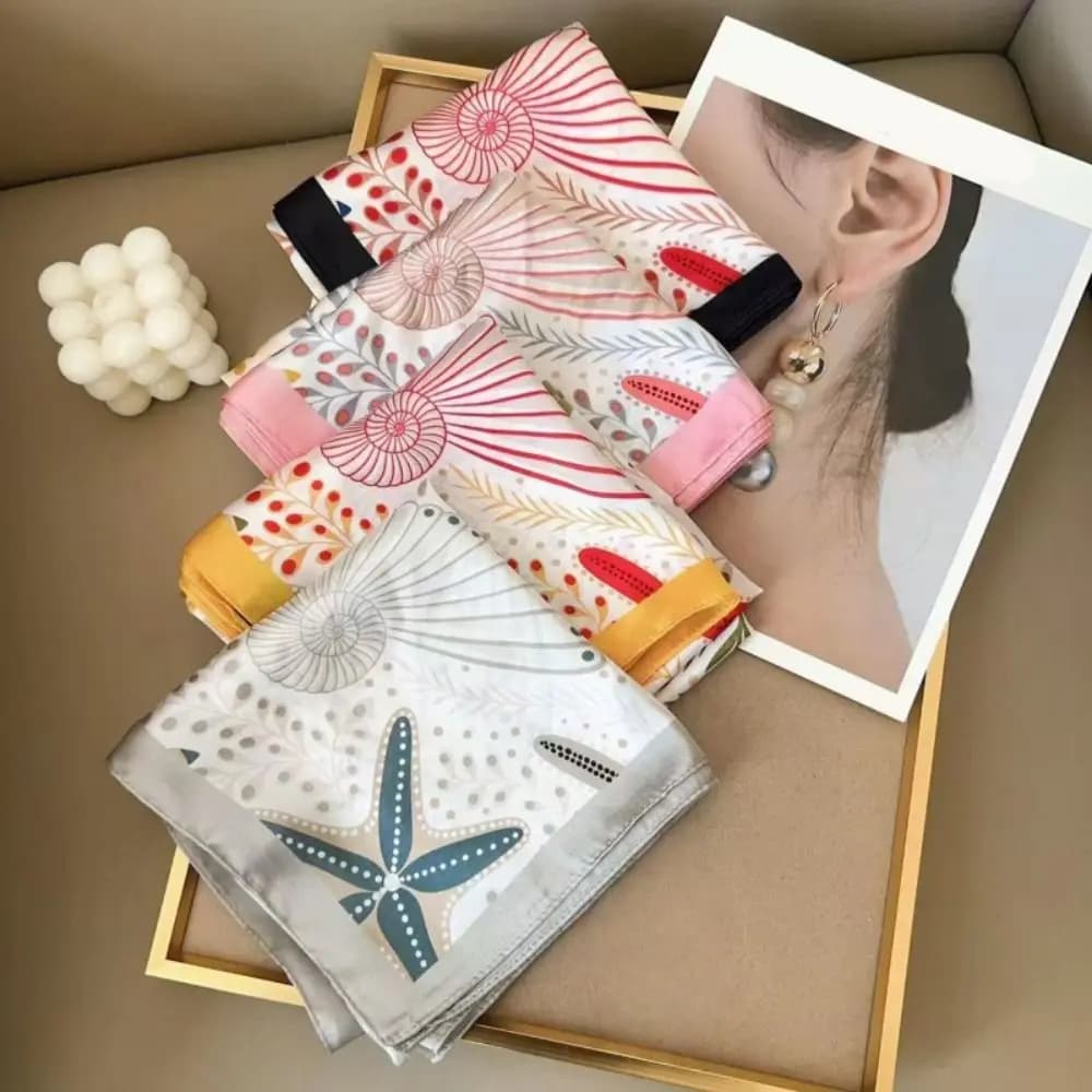 Simple Printed Starfish Print Scarf Conch Y2K Small Square Scarf Spicy Girls Hip Hop Punk Bandana Female