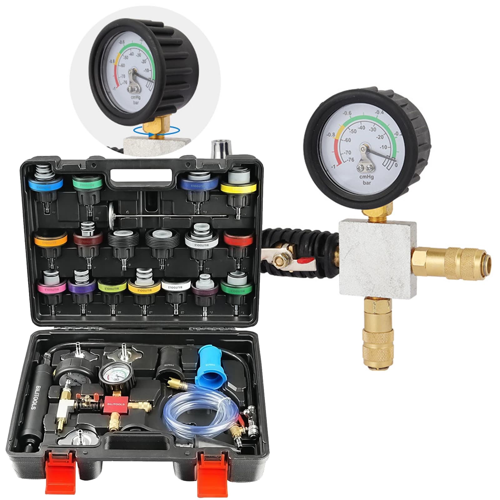 Tester di Pressione per Radiatore, Kit Universale da 28 Pezzi per Riempimento e Test di Perdite di Liquido Refrigerante per Auto, Moto e Camion