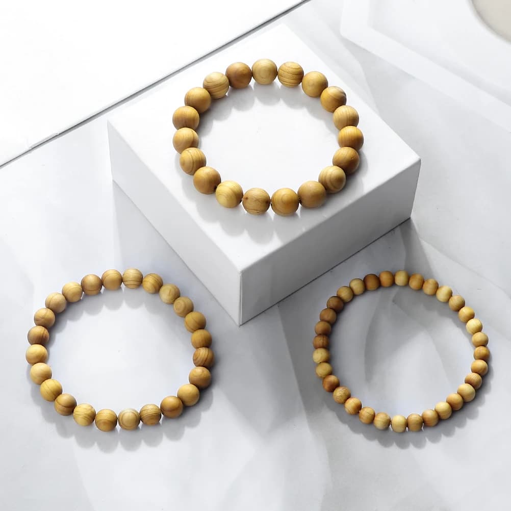 6/8/10MM Arborvitae Perline di legno Bracciale Fiore nero Pera Aroma Braccialetti elastici Donna Uomo Preghiera Buddismo fortunato Buddha Gioielli