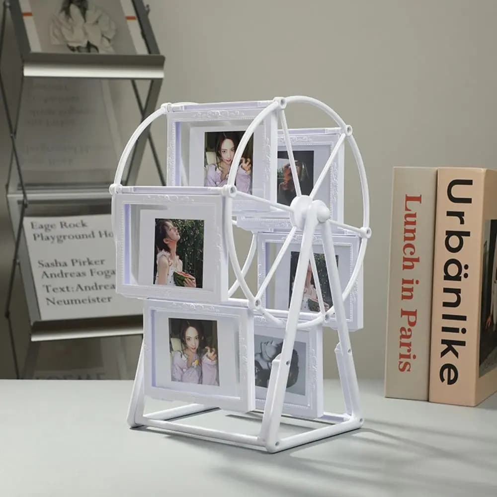 Vintage Rotating Wheel Picture Frame Classic 5inch 12 Photos Ferris Wheel Photo Display Frame DIY Rectangular Photo Organizer